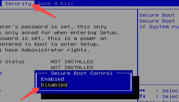 关闭Secure Boot
