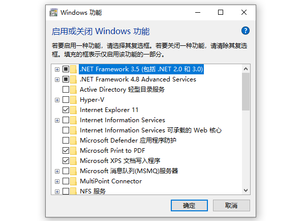 检查.NET Framework选项