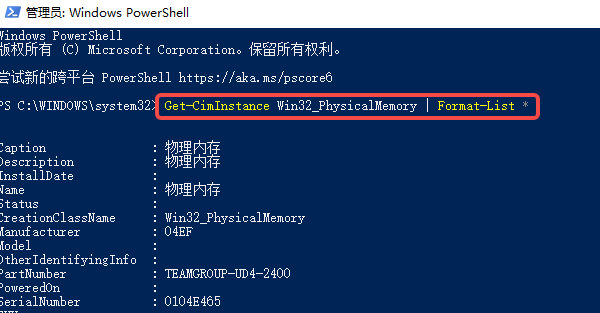 使用 PowerShell 获取详细内存信息